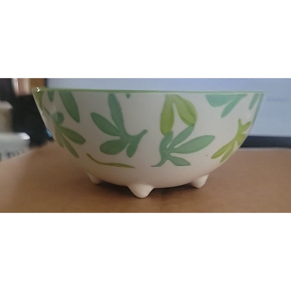 Ooh La La by BIA Stoneware Bowl 6 inches Fruit slice Leaf Blue In And Out  Print - Picture 2 of 10